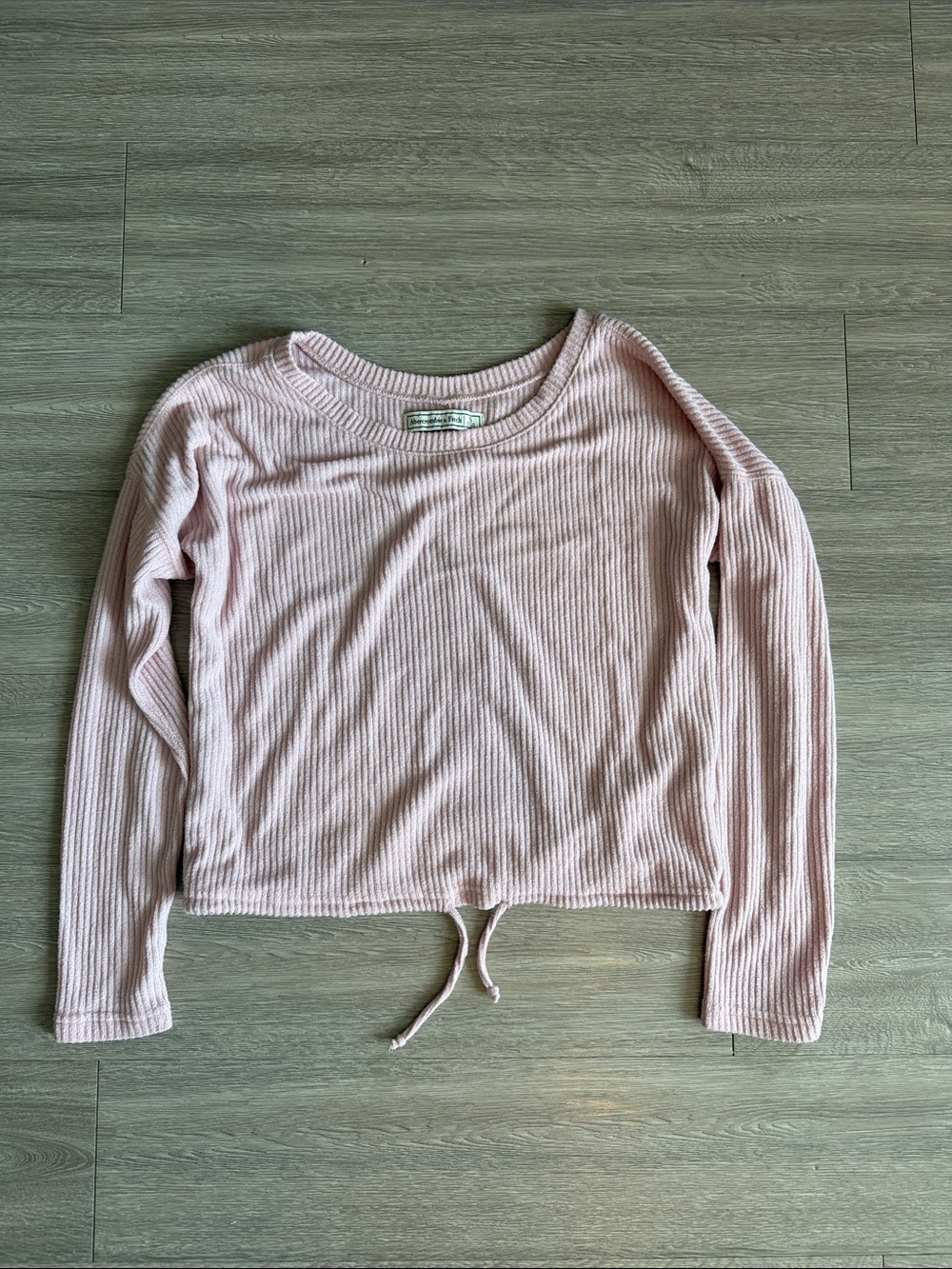 Abercrombie & Fitch Light Pink Ribbed Drawstring Long Sleeve Top
